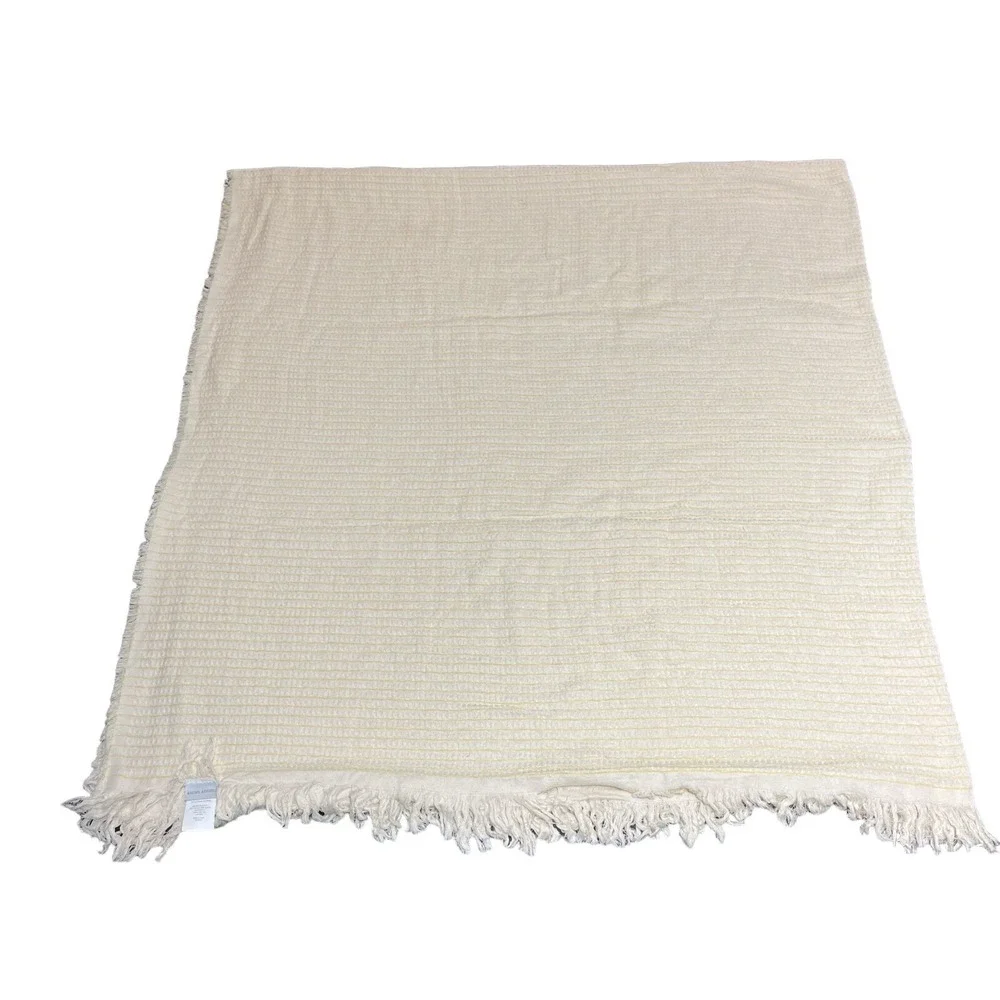 Rachel Ashwell Farmhouse Blanket‎ Throw Yellow Cream Striped Fringe Queen